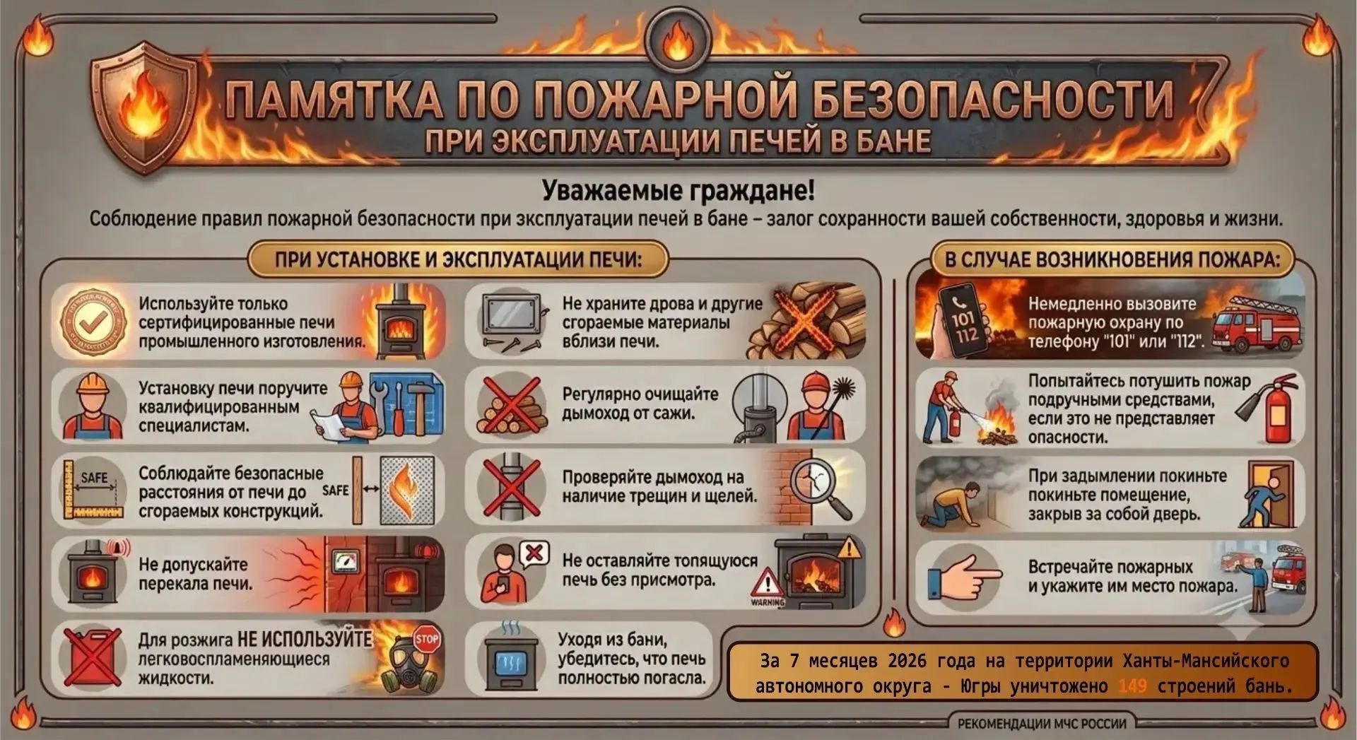 Памятка пожарной безопасности по эксплуатации печей в бане